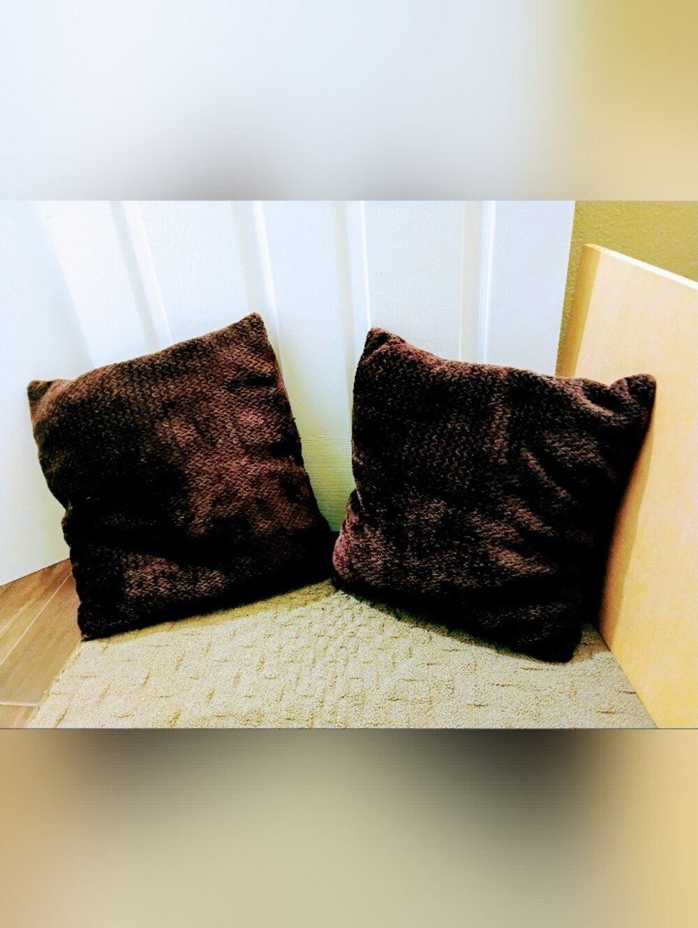 Dark Brown Velvet Throw Couch Cushions Pleated Square Pillows